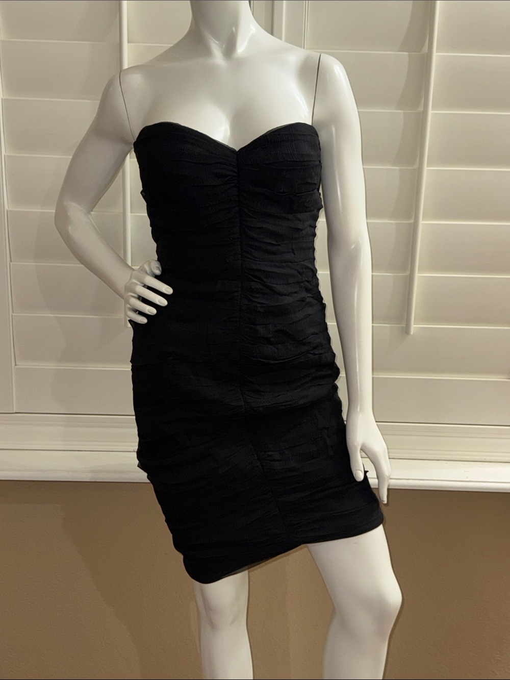 Tadashi Silk Horizontal Pleat Mini Dress Black